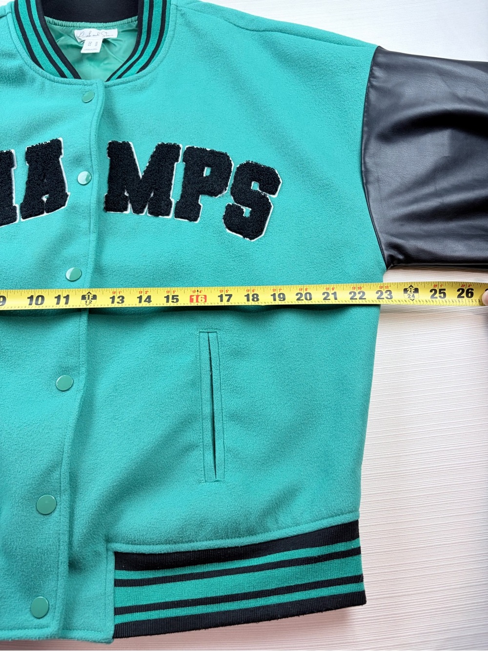 CHAMPS Green Letterman Jacket with Black Sleeves - Picture 6 of 6
